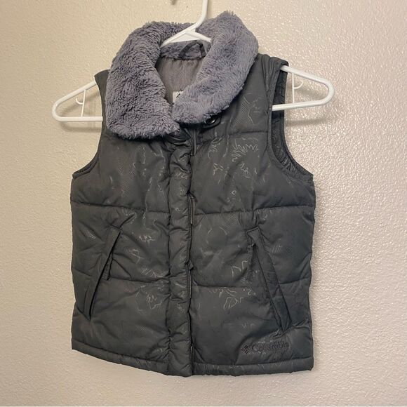 Columbia vintage gray faux fur lined puffer vest omni-shield kids girls 4-5 - Picture 1 of 11